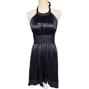 Vintage Halter Dress by Adrianna Papell Sz 4 Ruched Waist Cocktail Formal Silk